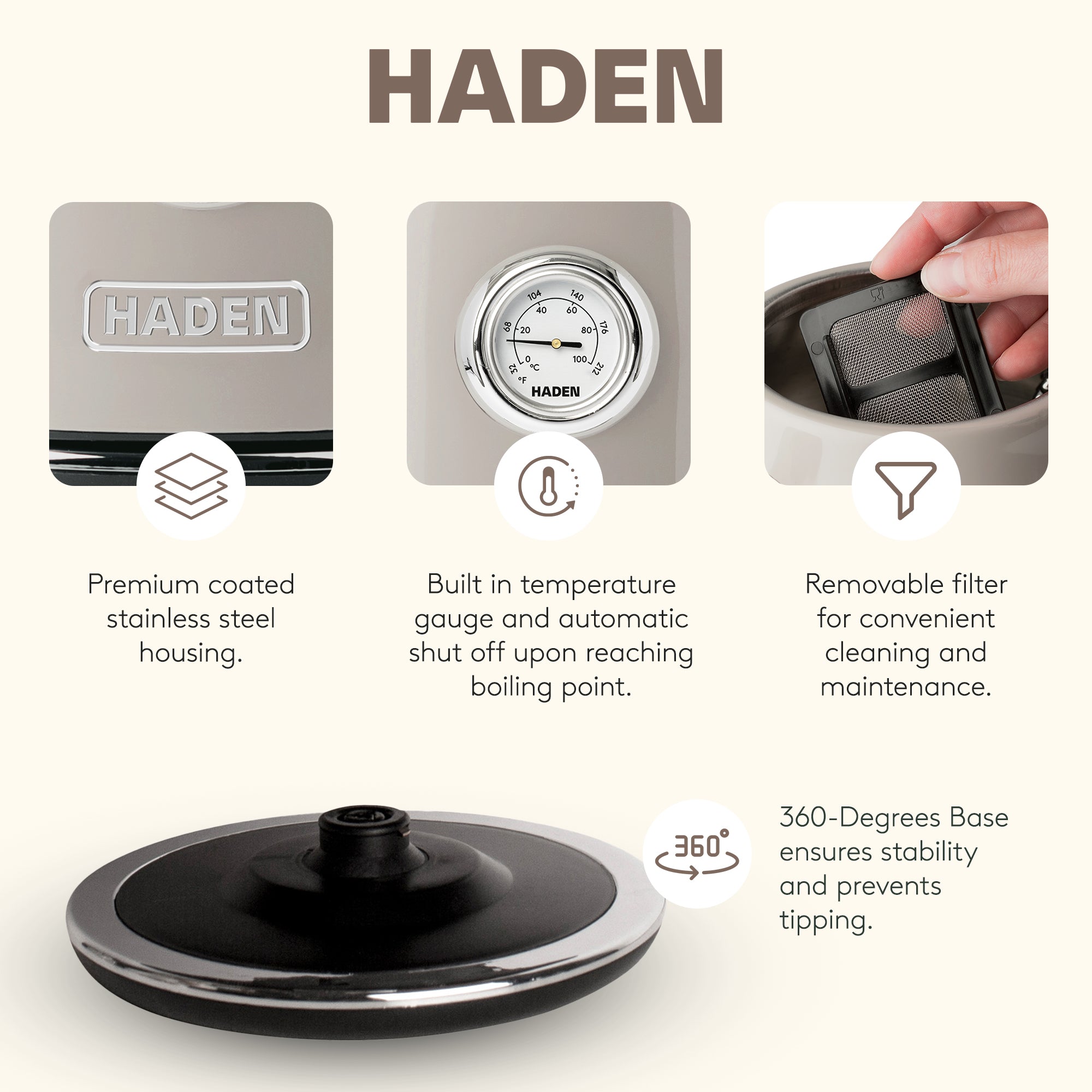 Haden 12 Cup Coffee Maker & Dorset 1.7L Electric Water Kettle, Putty & Chrome
