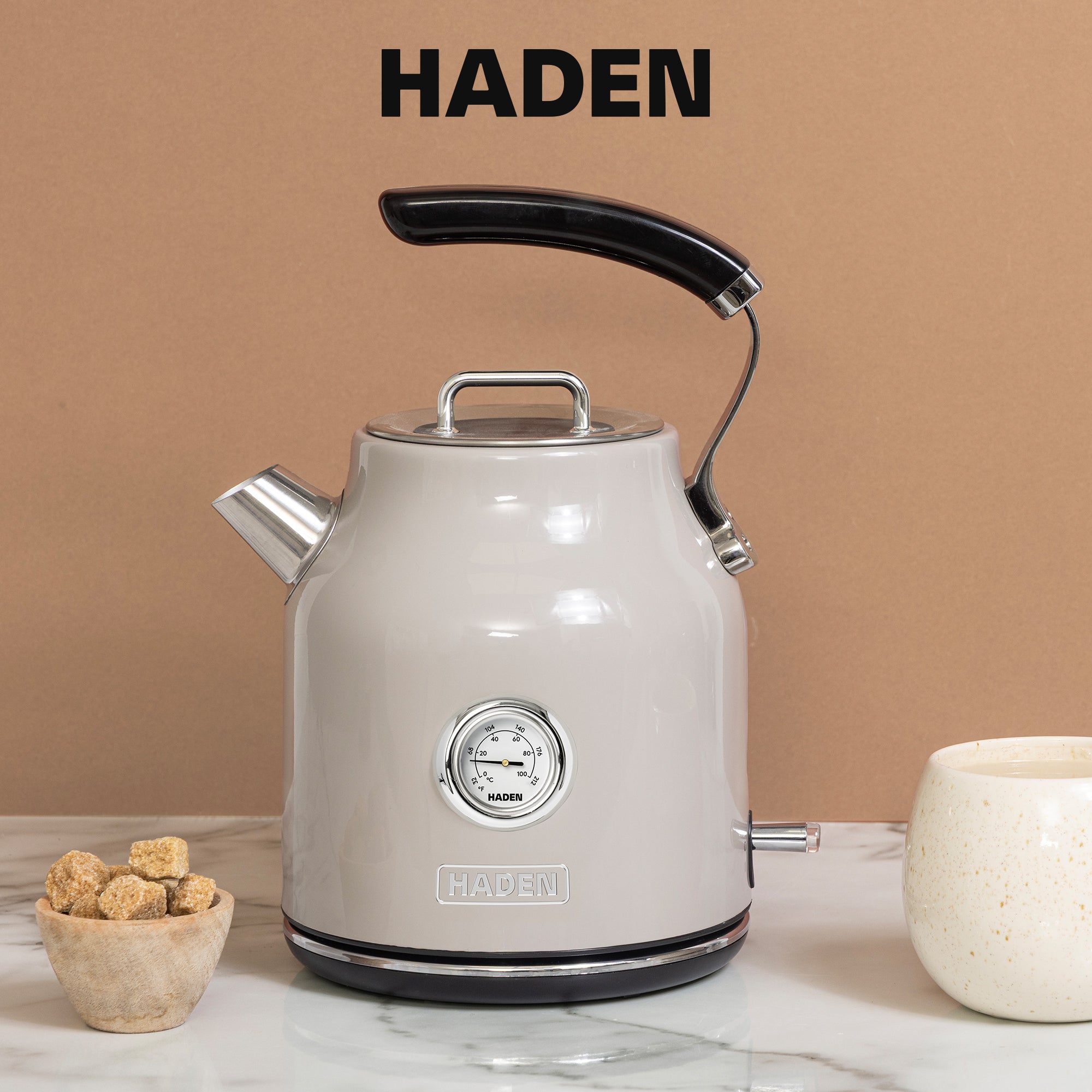 Haden 12 Cup Coffee Maker & Dorset 1.7L Electric Water Kettle, Putty & Chrome