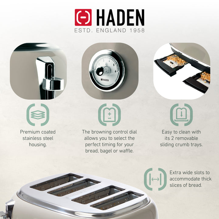 Haden Dorset 12 Cup Coffee Maker & 4 Slice Wide Slot Toaster, Putty & Chrome - VMInnovations