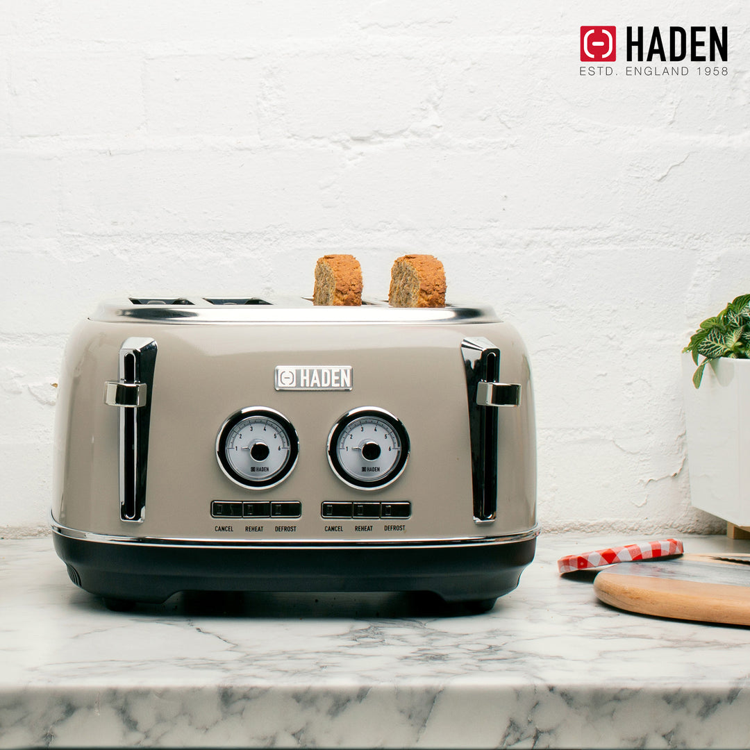 Haden Dorset 12 Cup Coffee Maker & 4 Slice Wide Slot Toaster, Putty & Chrome - VMInnovations