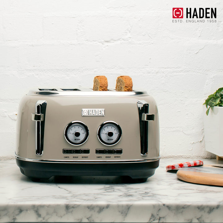 Haden Dorset 12 Cup Coffee Maker & 4 Slice Wide Slot Toaster, Putty & Chrome - VMInnovations