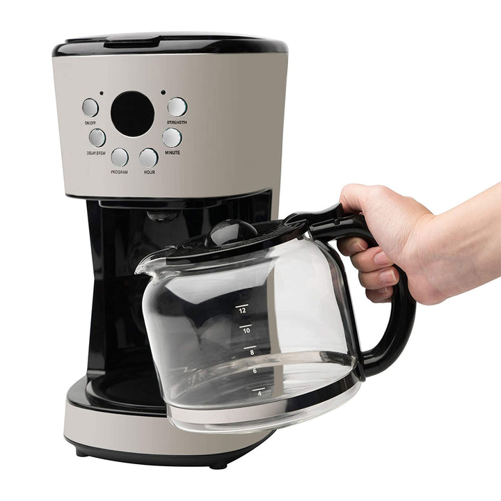 Haden Dorset 12 Cup Coffee Maker & 4 Slice Wide Slot Toaster, Putty & Chrome - VMInnovations