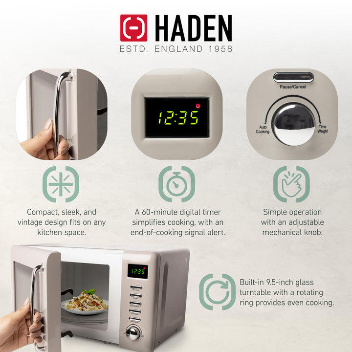 Haden 700W Countertop Microwave & Dorset 1.7L Electric Kettle, Putty & Chrome - VMInnovations
