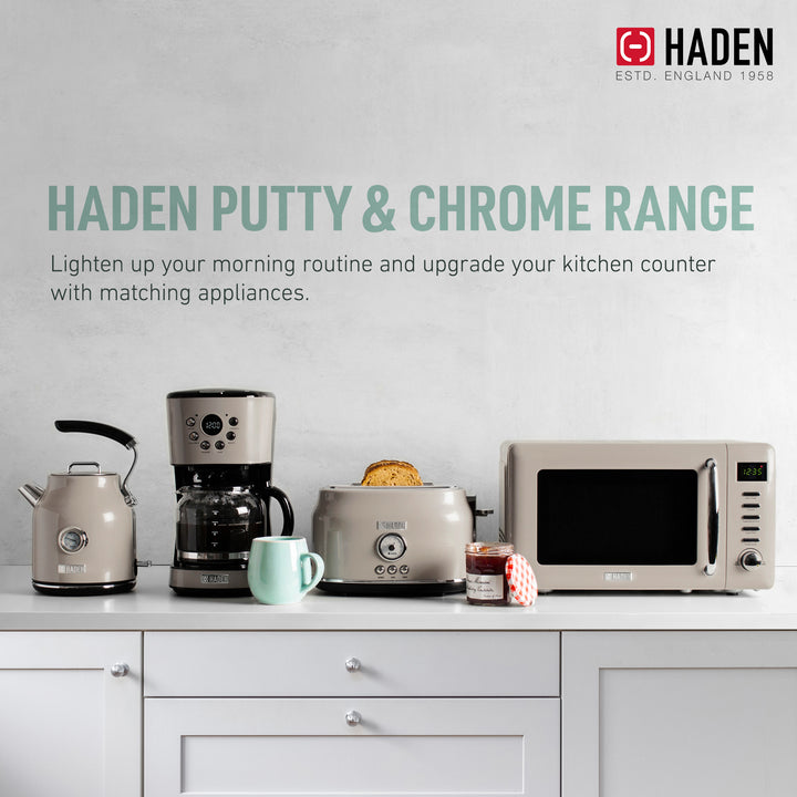 Haden 700W Countertop Microwave & Dorset 1.7L Electric Kettle, Putty & Chrome - VMInnovations