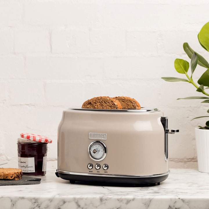Haden Countertop Microwave & Dorset 2 Slice Wide Slot Toaster, Putty & Chrome - VMInnovations