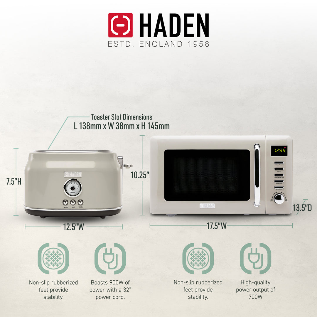 Haden Countertop Microwave & Dorset 2 Slice Wide Slot Toaster, Putty & Chrome - VMInnovations