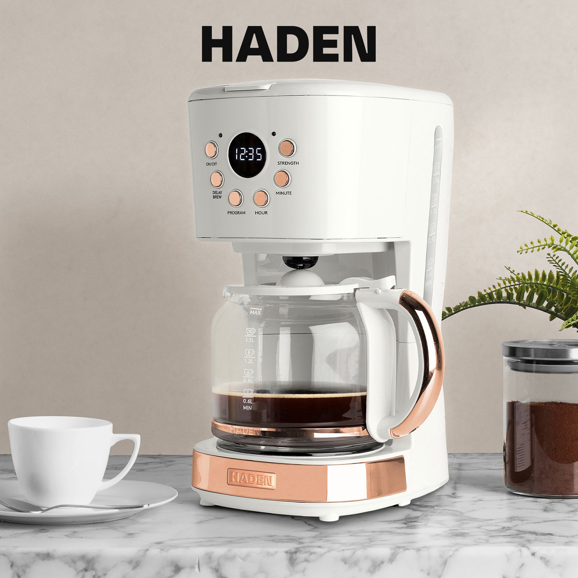 Haden 12 Cup Coffee Maker & Heritage 1.7 Liter Electric Kettle, Ivory & Copper