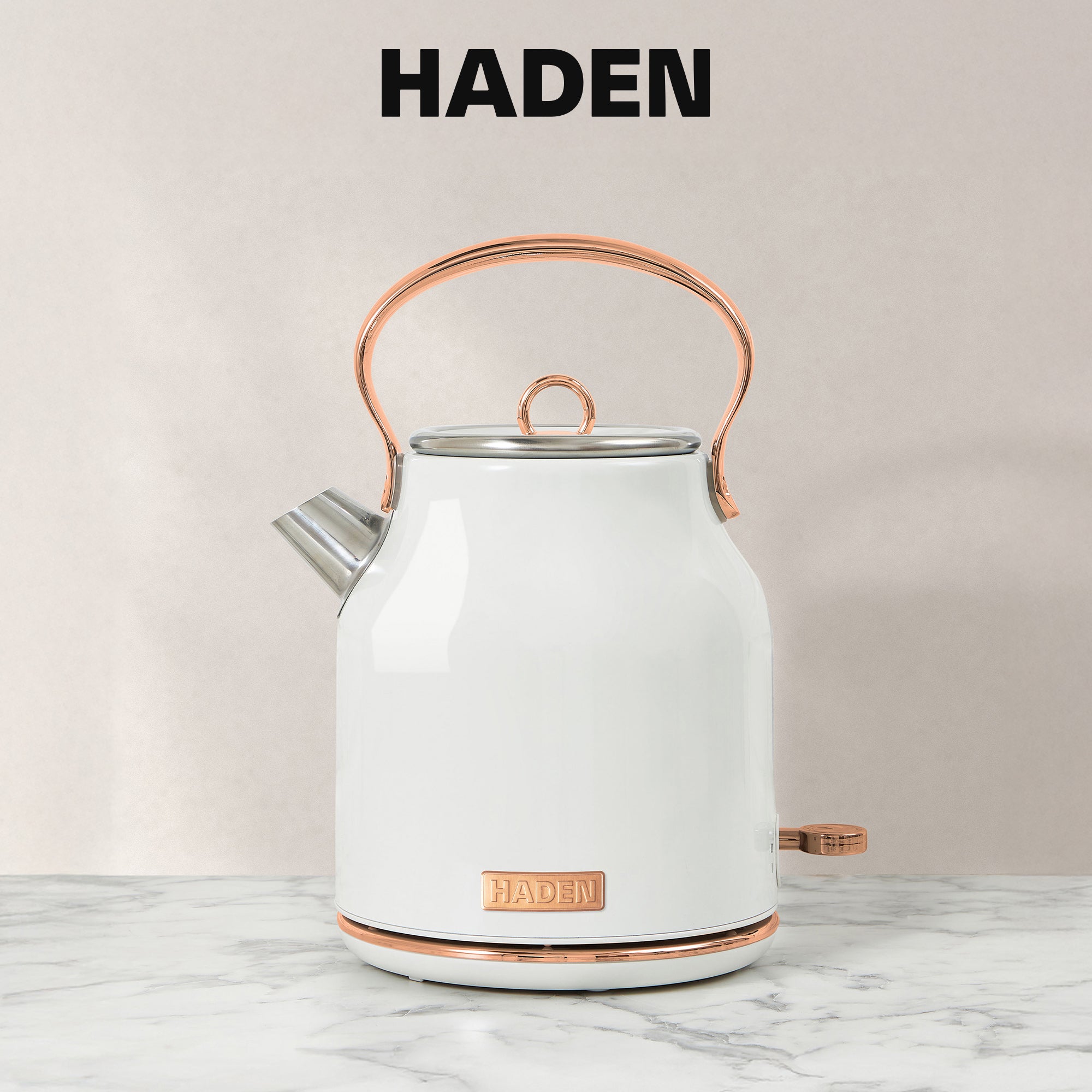 Haden 12 Cup Coffee Maker & Heritage 1.7 Liter Electric Kettle, Ivory & Copper