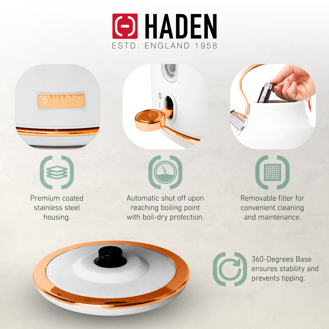 Haden 12 Cup Coffee Maker & Heritage 1.7 Liter Electric Kettle, Ivory & Copper - VMInnovations