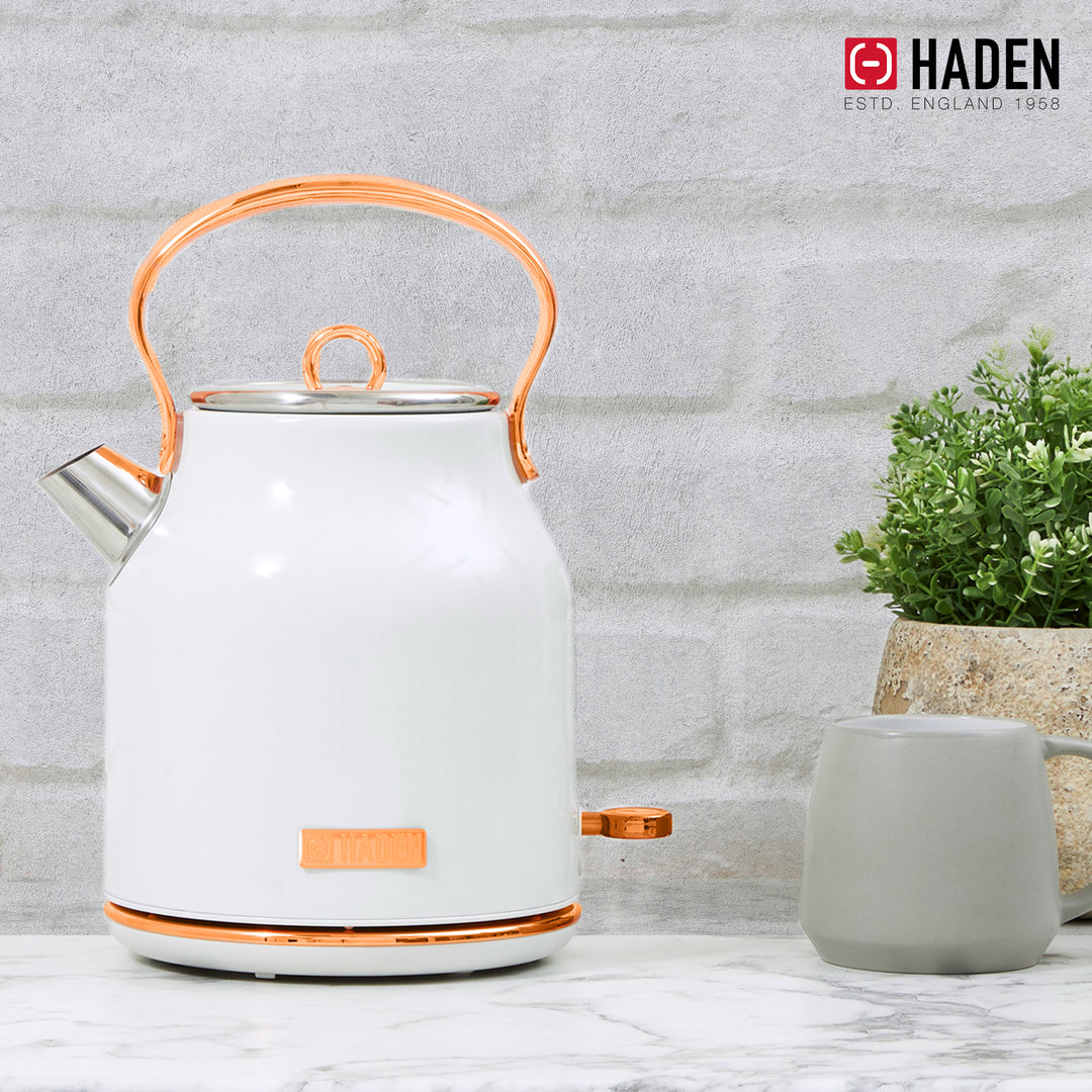 Haden 12 Cup Coffee Maker & Heritage 1.7 Liter Electric Kettle, Ivory & Copper - VMInnovations