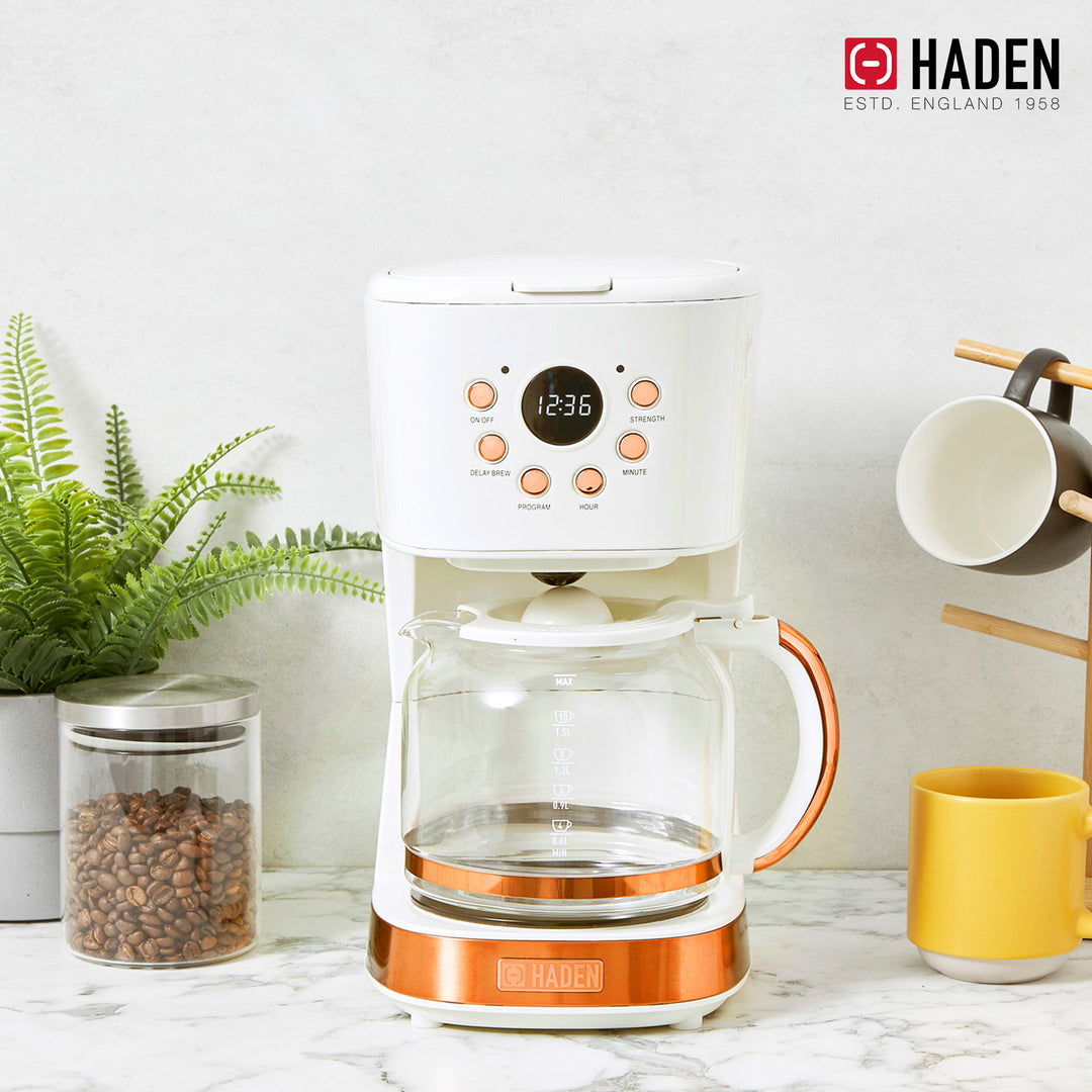 Haden 12 Cup Coffee Maker & Heritage 1.7 Liter Electric Kettle, Ivory & Copper - VMInnovations