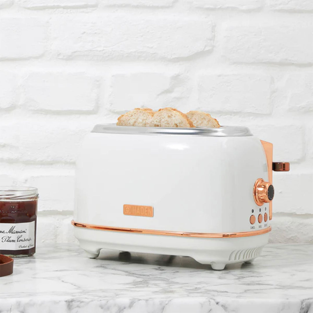 Haden Heritage 2 Slice Wide Slot Toaster & 12 Cup Coffee Maker, Ivory & Copper - VMInnovations