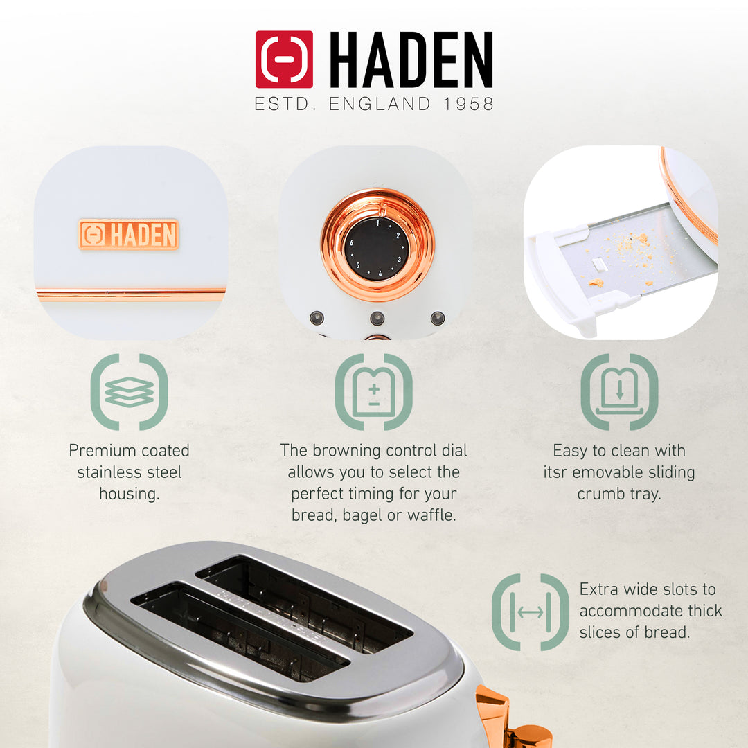 Haden Heritage 2 Slice Wide Slot Toaster & 12 Cup Coffee Maker, Ivory & Copper - VMInnovations