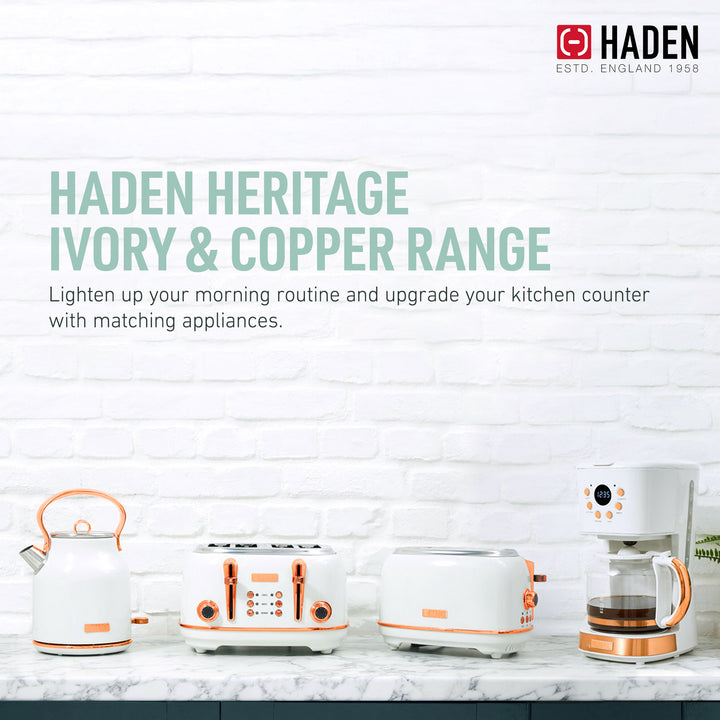 Haden Heritage 2 Slice Wide Slot Toaster & 12 Cup Coffee Maker, Ivory & Copper - VMInnovations