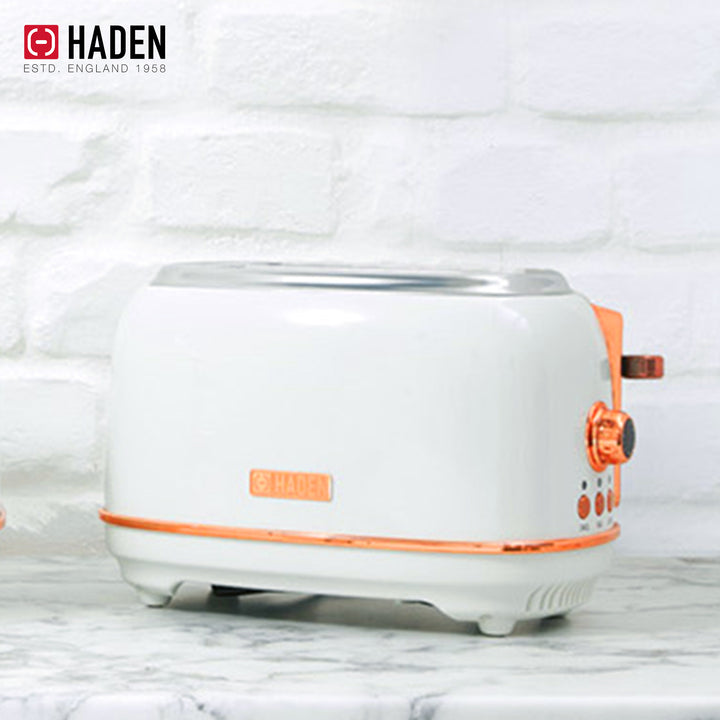 Haden Heritage 2 Slice Wide Slot Toaster & 12 Cup Coffee Maker, Ivory & Copper - VMInnovations