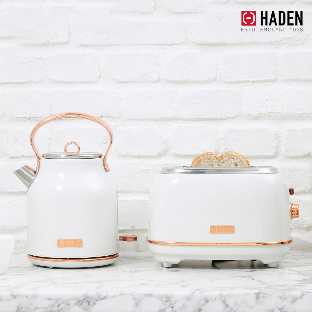 Haden Heritage 2 Slice Wide Slot Toaster & Electric Water Kettle, Ivory & Copper - VMInnovations
