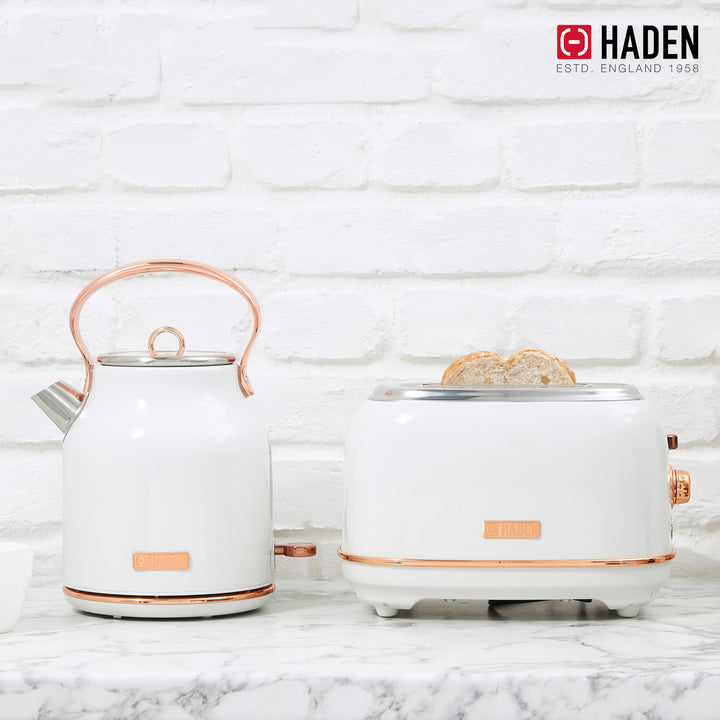 Haden Heritage 2 Slice Wide Slot Toaster & Electric Water Kettle, Ivory & Copper - VMInnovations
