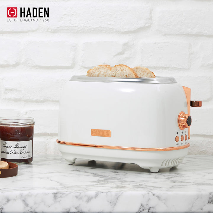Haden Heritage 2 Slice Wide Slot Toaster & Electric Water Kettle, Ivory & Copper - VMInnovations