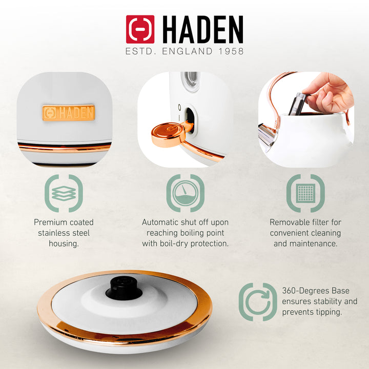 Haden Heritage 4 Slice Wide Slot Toaster & Electric Water Kettle, Ivory & Copper - VMInnovations