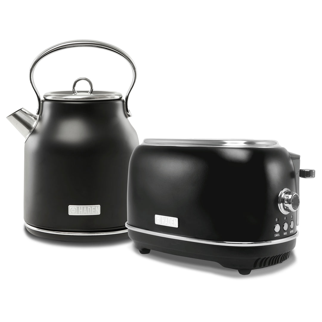 Haden Heritage 2 Slice Wide Slot Toaster & Electric Water Kettle, Black & Chrome - VMInnovations