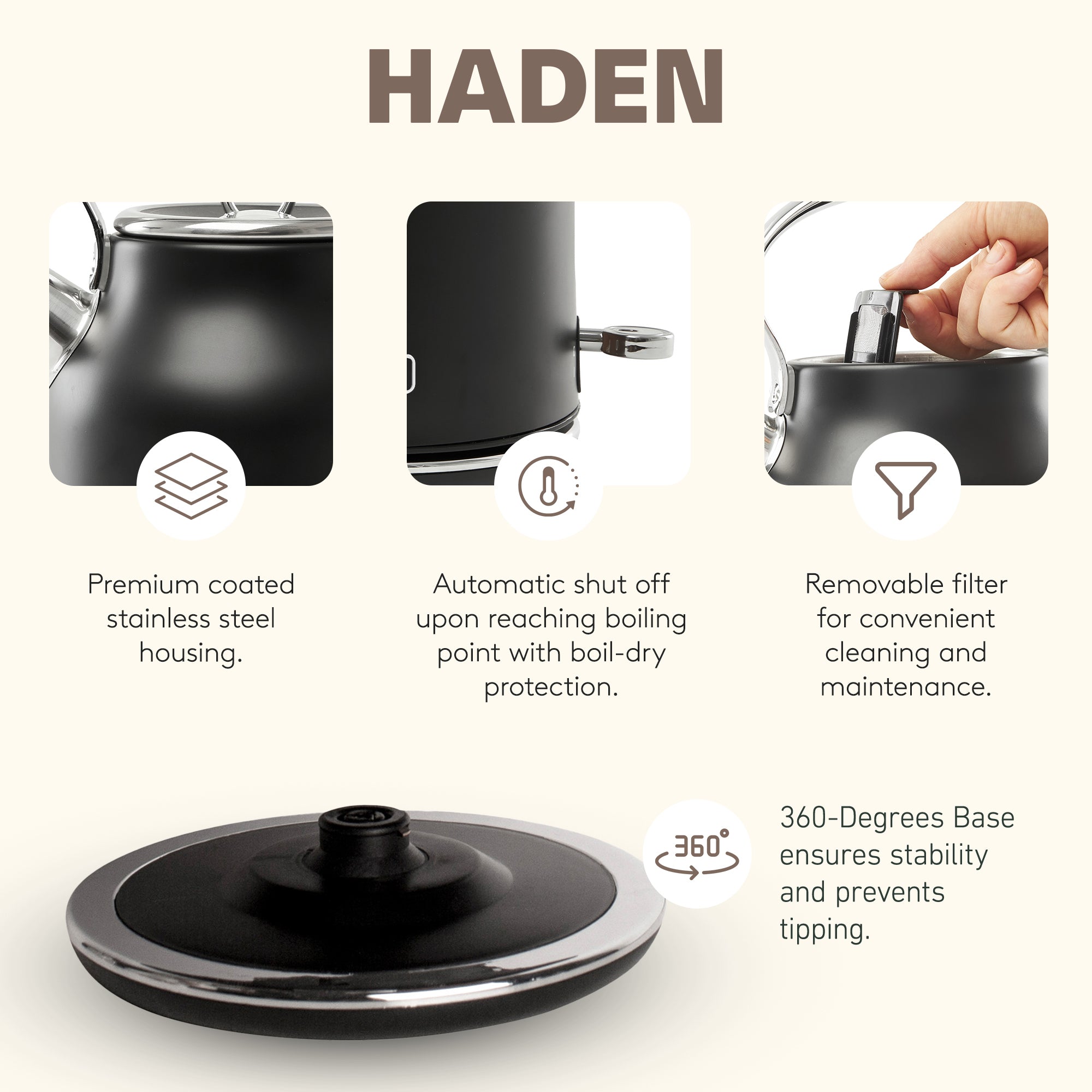 Haden Heritage 2 Slice Wide Slot Toaster & Electric Water Kettle, Black & Chrome