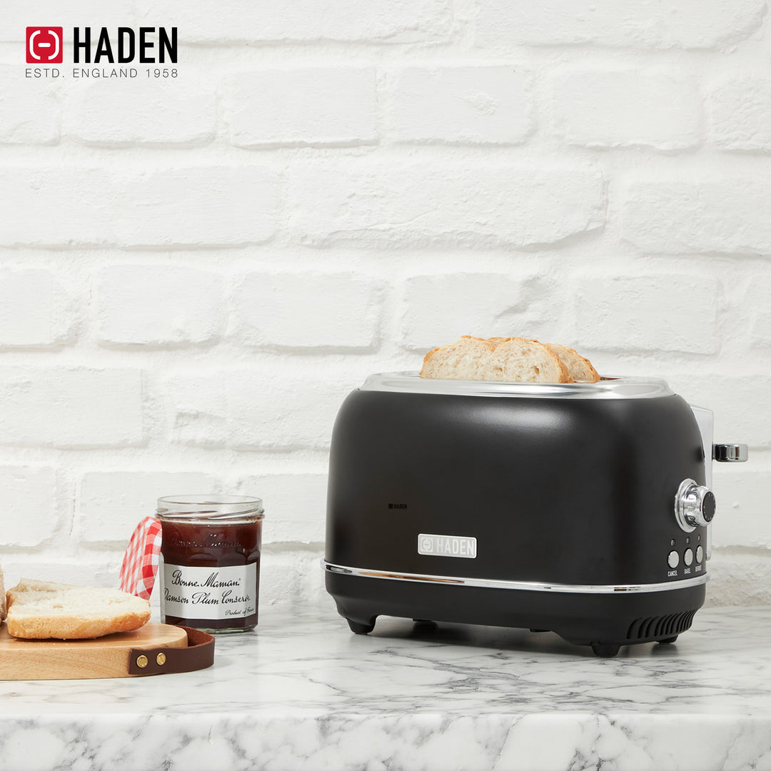 Haden Heritage 2 Slice Wide Slot Toaster & Electric Water Kettle, Black & Chrome - VMInnovations