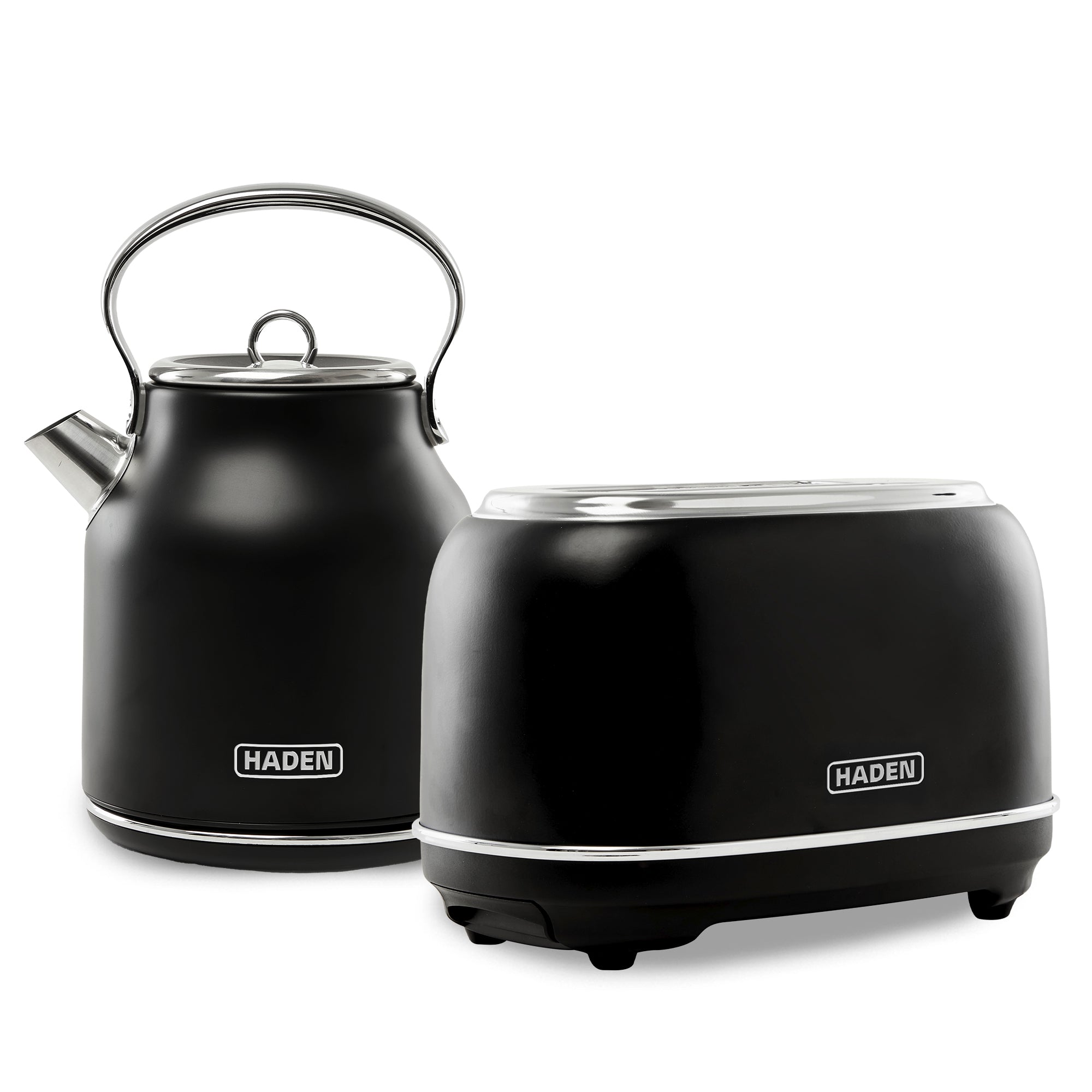 Haden Heritage 2 Slice Wide Slot Toaster & Electric Water Kettle, Black & Chrome