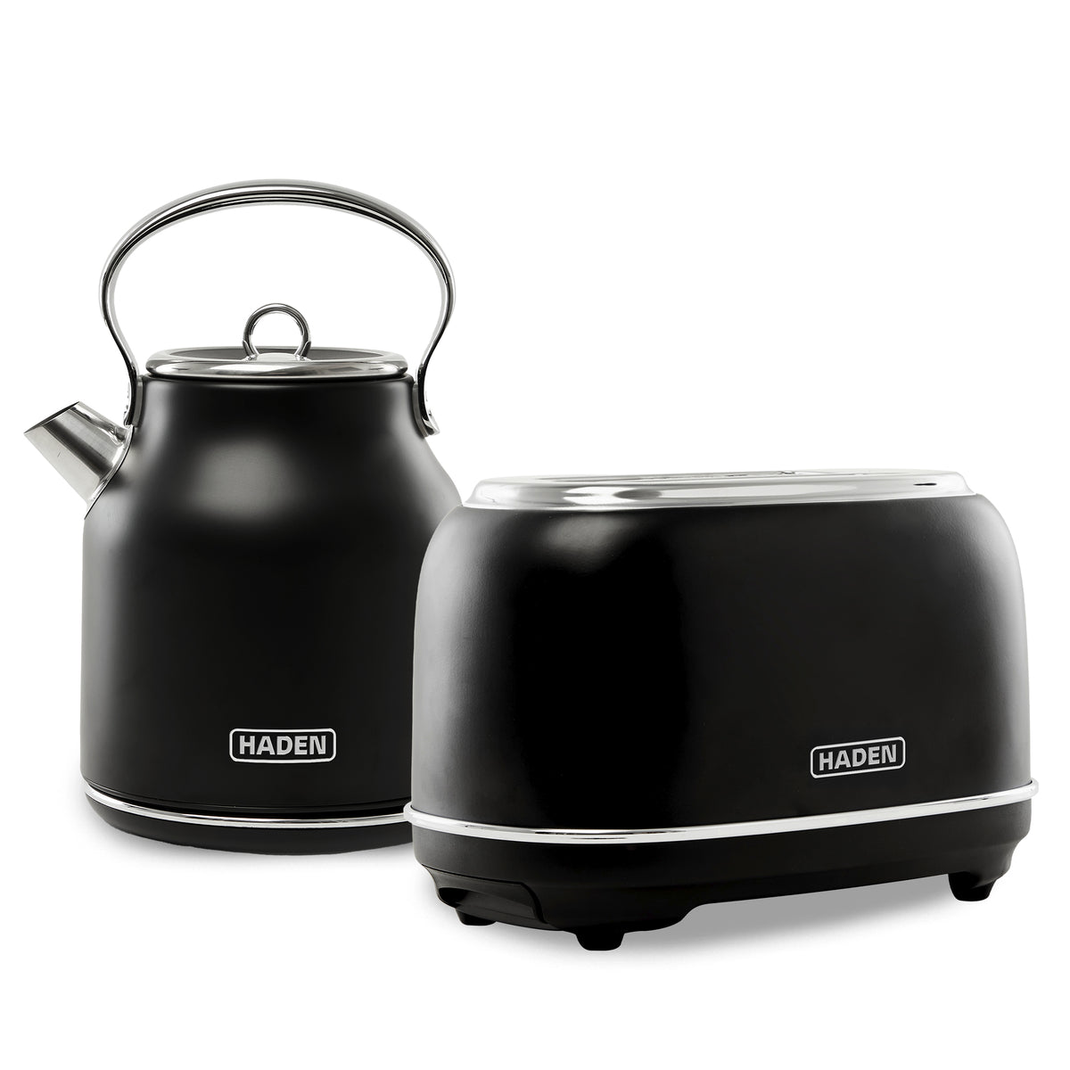 Haden Heritage 2 Slice Wide Slot Toaster & Electric Water Kettle, Black & Chrome