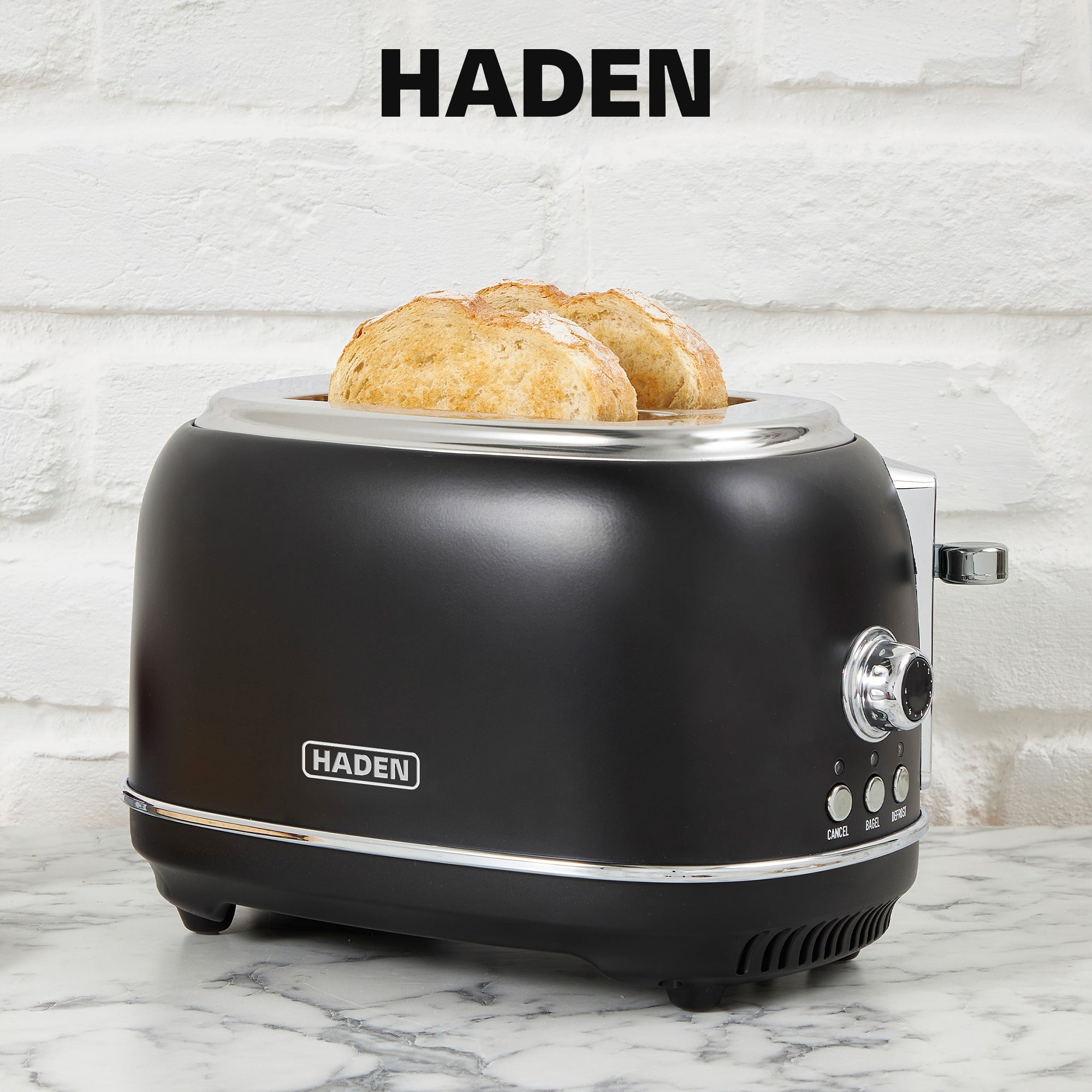Haden Heritage 2 Slice Wide Slot Toaster & Electric Water Kettle, Black & Chrome