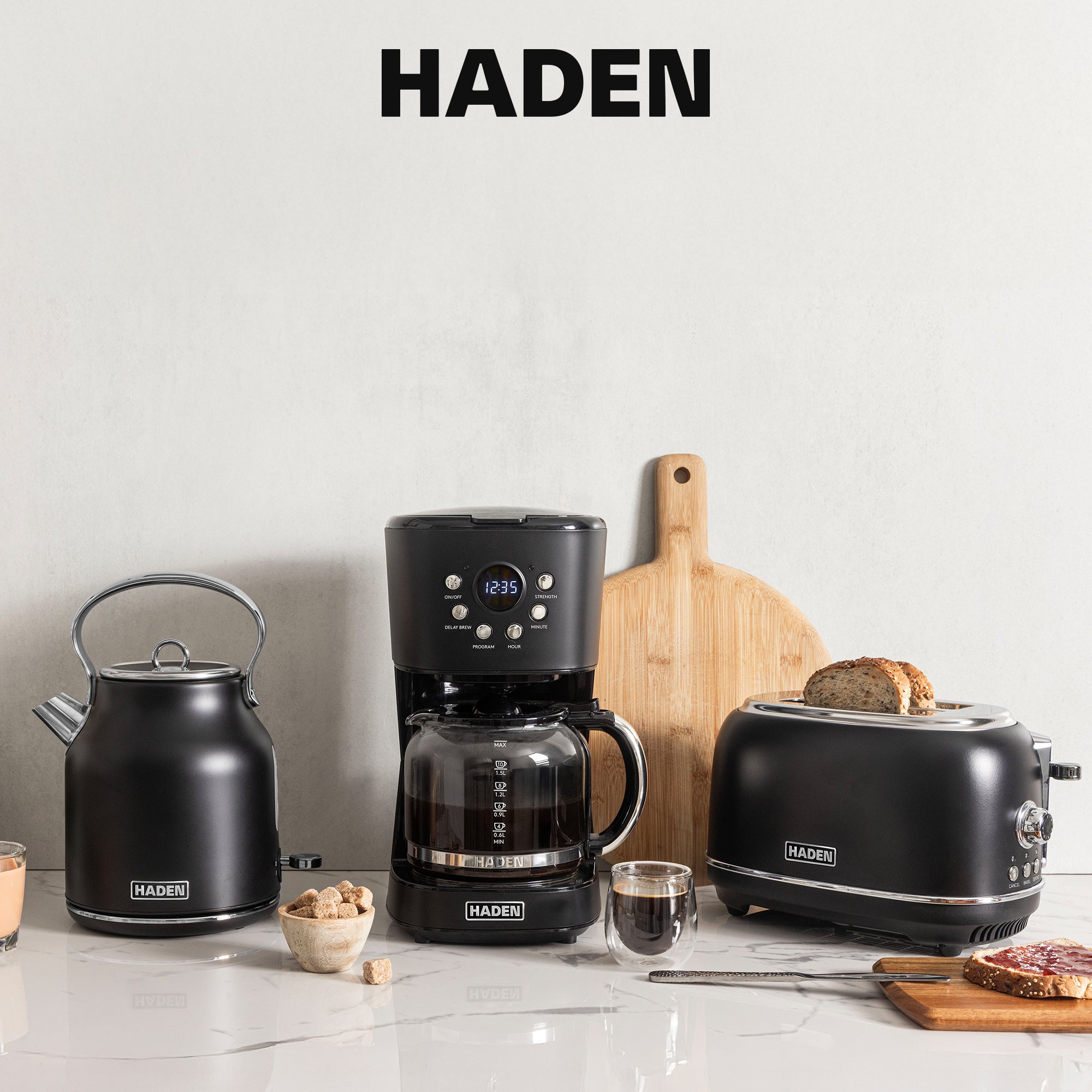 Haden Heritage 2 Slice Wide Slot Toaster & Electric Water Kettle, Black & Chrome