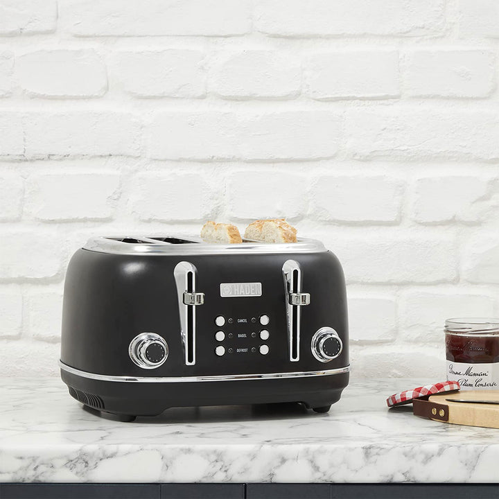 Haden Heritage 4 Slice Wide Slot Toaster & 12 Cup Coffee Maker, Black & Chrome - VMInnovations