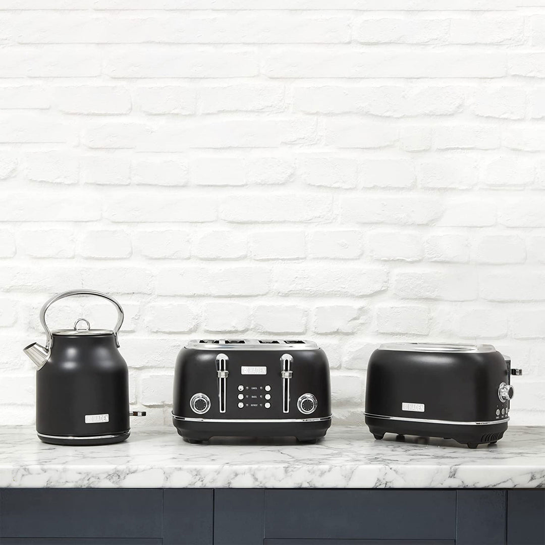 Haden Heritage 4 Slice Wide Slot Toaster & Electric Water Kettle, Black & Chrome - VMInnovations