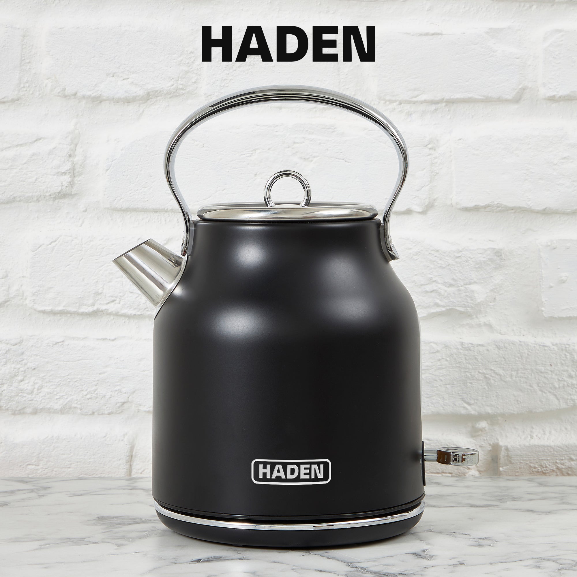 Haden Heritage 4 Slice Wide Slot Toaster & Electric Water Kettle, Black & Chrome