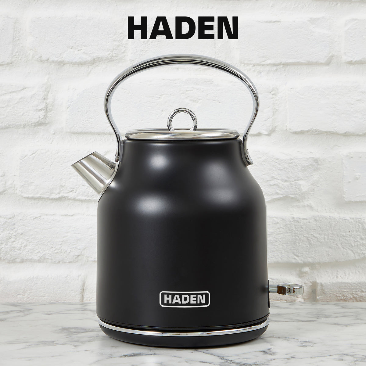 Haden Heritage 4 Slice Wide Slot Toaster & Electric Water Kettle, Black & Chrome