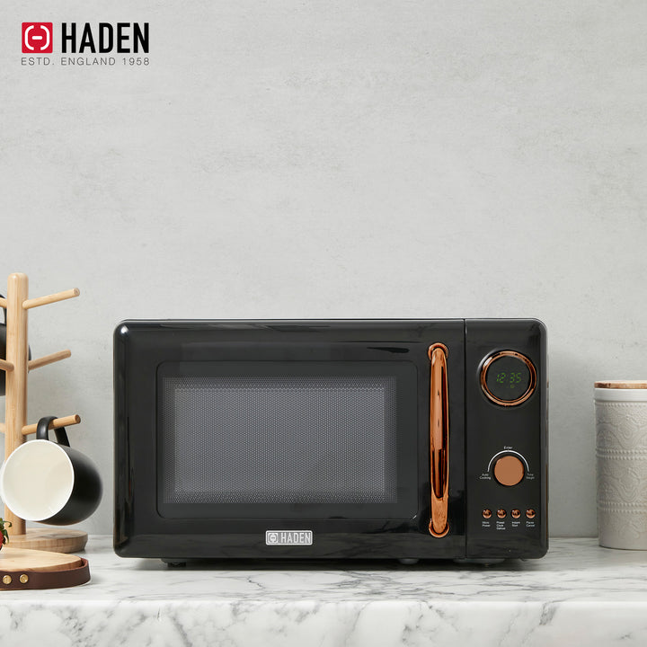Haden Heritage 1.7L Electric Water Kettle & Compact Microwave, Black & Copper - VMInnovations