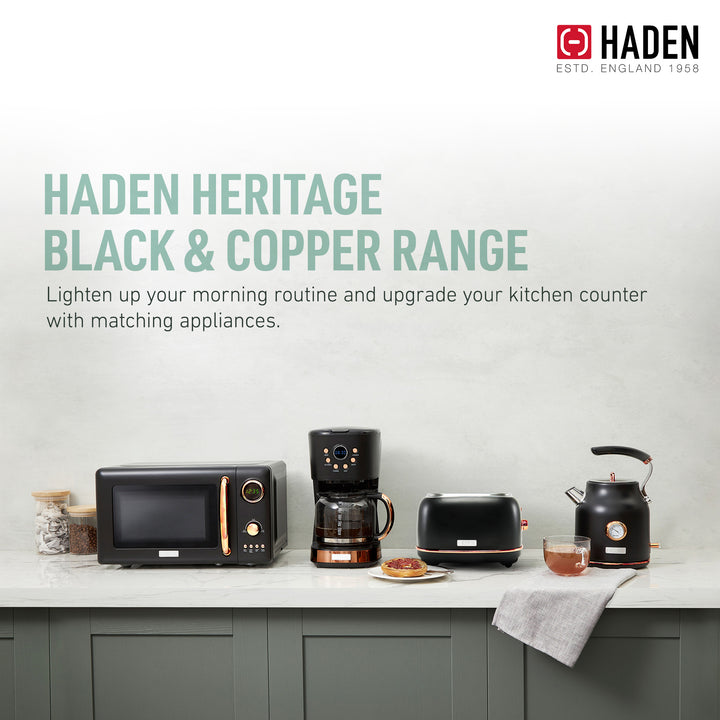 Haden Heritage 2 Slice Wide Slot Toaster & 12 Cup Coffee Maker, Black & Copper - VMInnovations