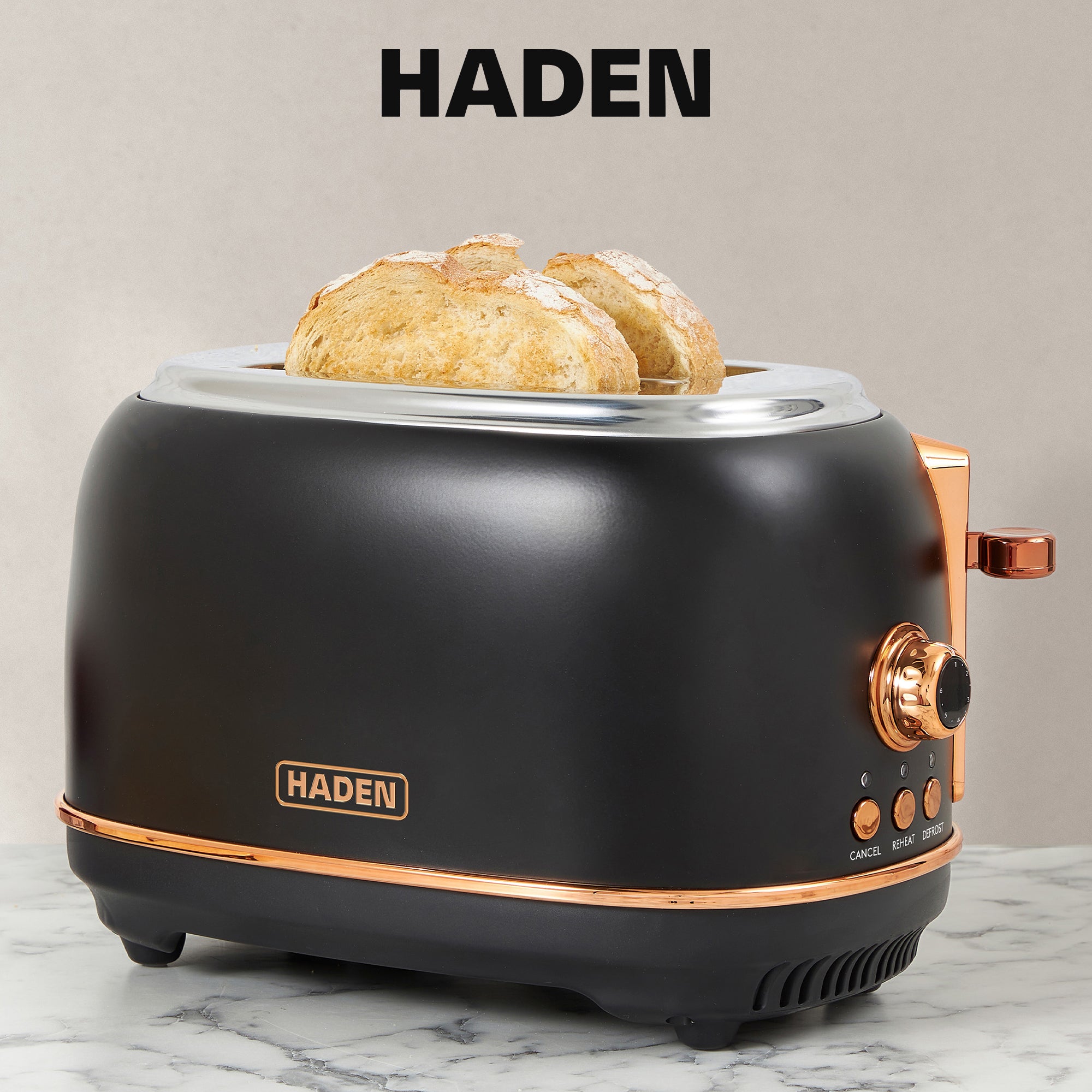Haden Heritage 2 Slice Wide Slot Toaster & 12 Cup Coffee Maker, Black & Copper