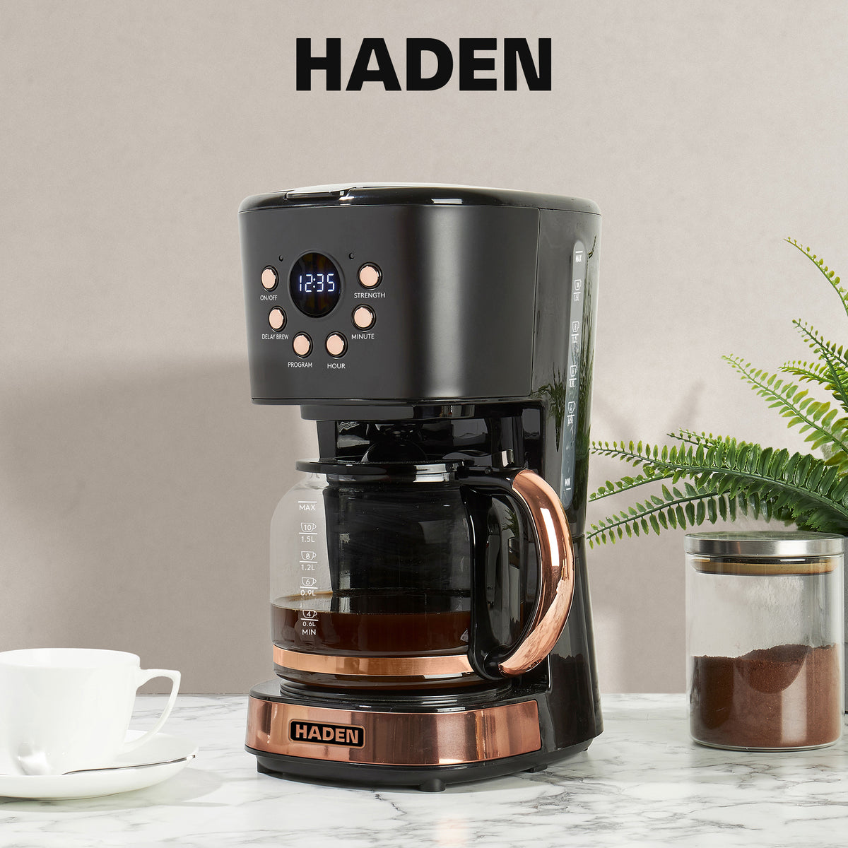 Haden Heritage 2 Slice Wide Slot Toaster & 12 Cup Coffee Maker, Black & Copper