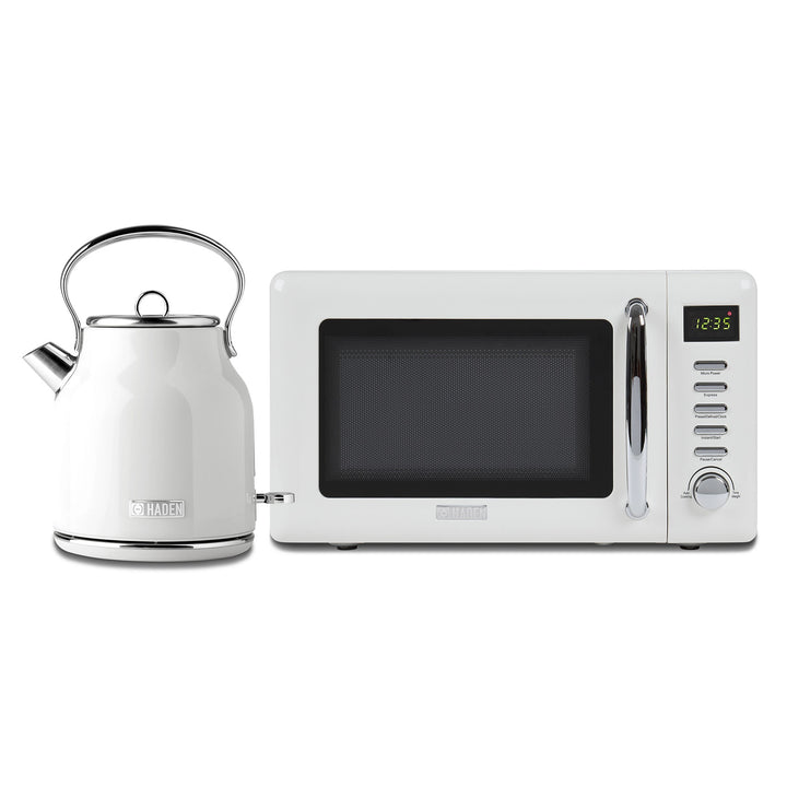 Haden Heritage Compact Microwave & 1.7L Electric Water Kettle, Ivory & Chrome - VMInnovations