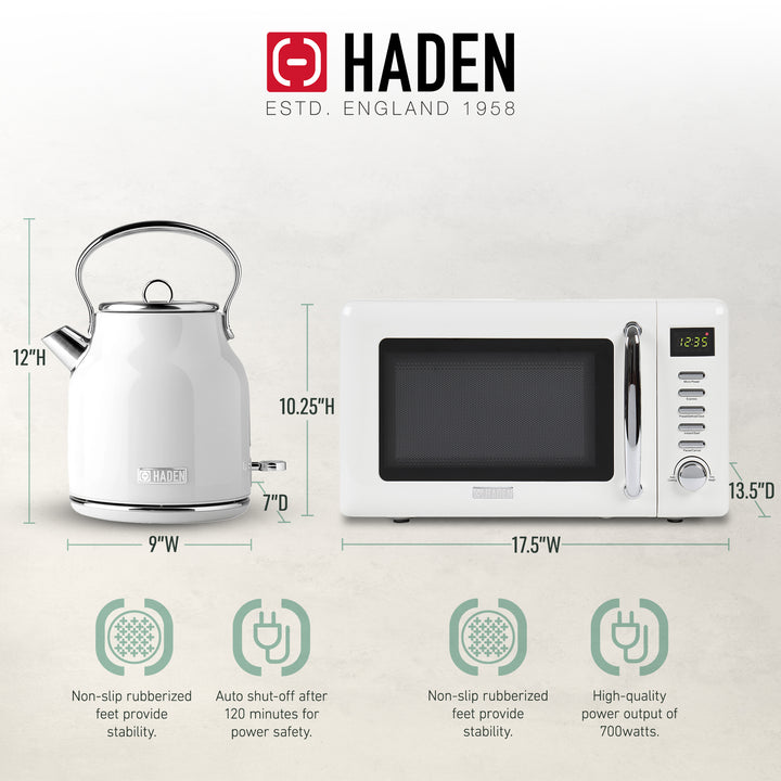 Haden Heritage Compact Microwave & 1.7L Electric Water Kettle, Ivory & Chrome - VMInnovations