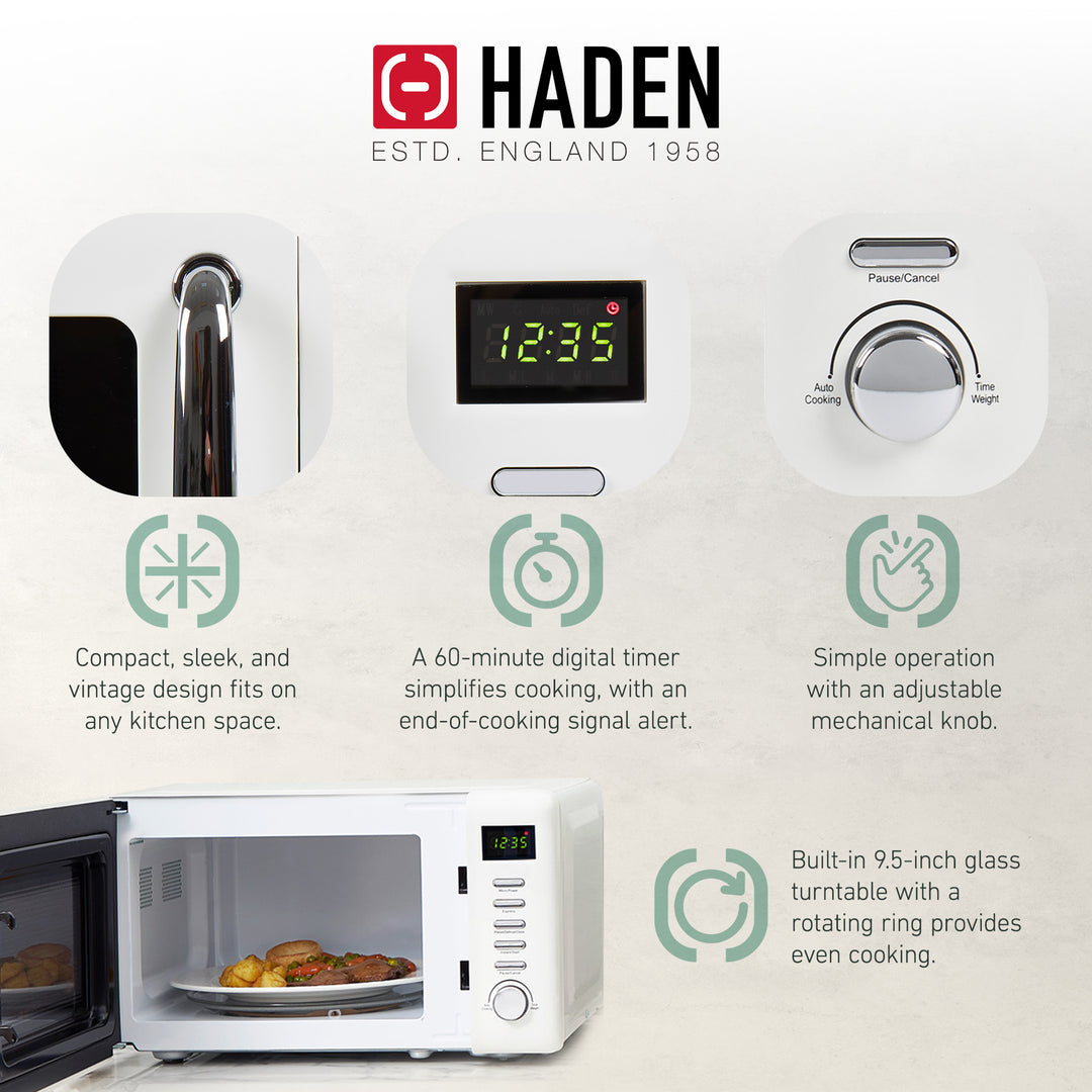 Haden Heritage Compact Microwave & 1.7L Electric Water Kettle, Ivory & Chrome - VMInnovations