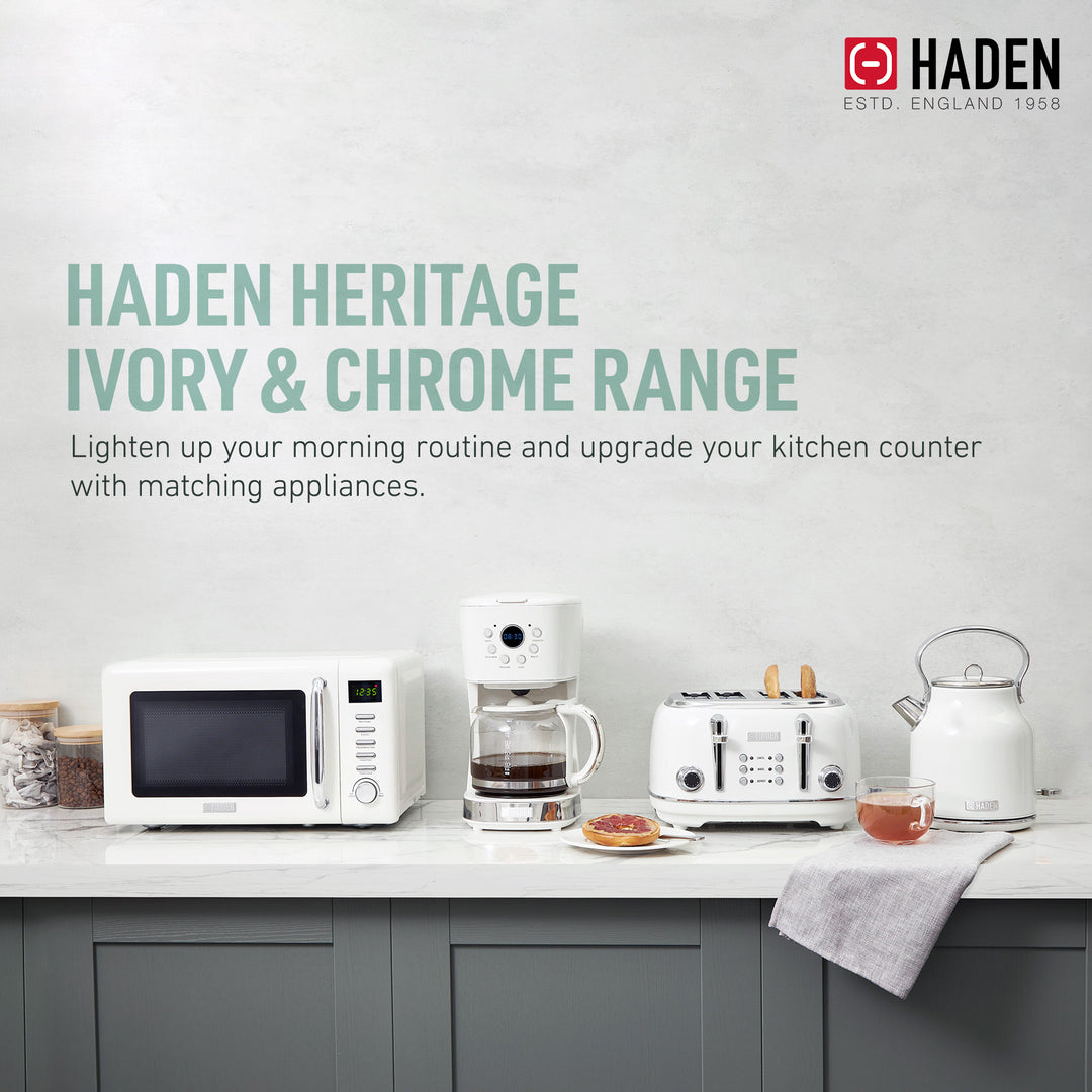 Haden Heritage Compact Microwave & 1.7L Electric Water Kettle, Ivory & Chrome - VMInnovations