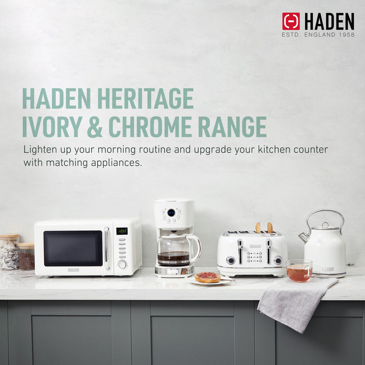Haden Heritage Compact Microwave & 1.7L Electric Water Kettle, Ivory & Chrome - VMInnovations