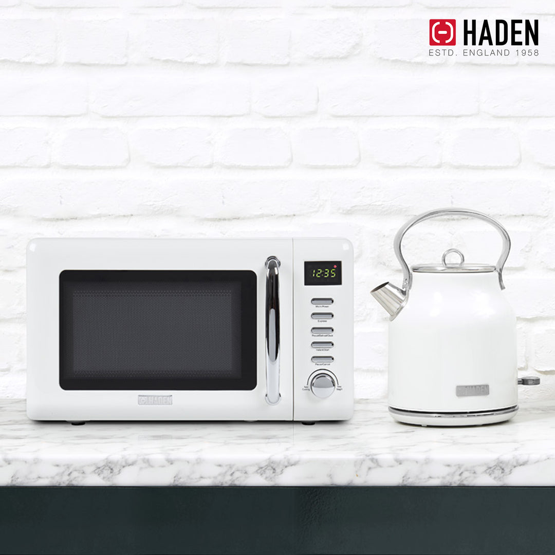 Haden Heritage Compact Microwave & 1.7L Electric Water Kettle, Ivory & Chrome - VMInnovations
