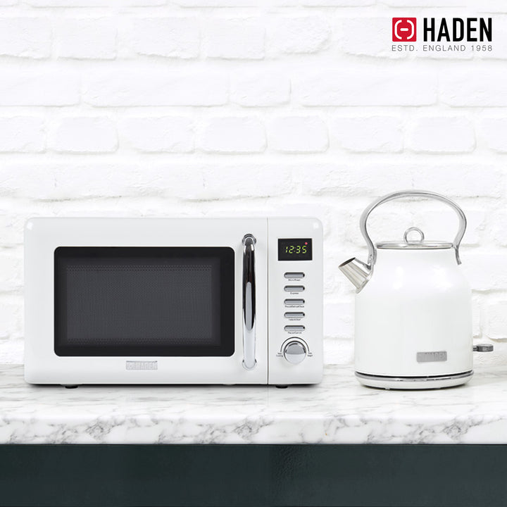 Haden Heritage Compact Microwave & 1.7L Electric Water Kettle, Ivory & Chrome - VMInnovations