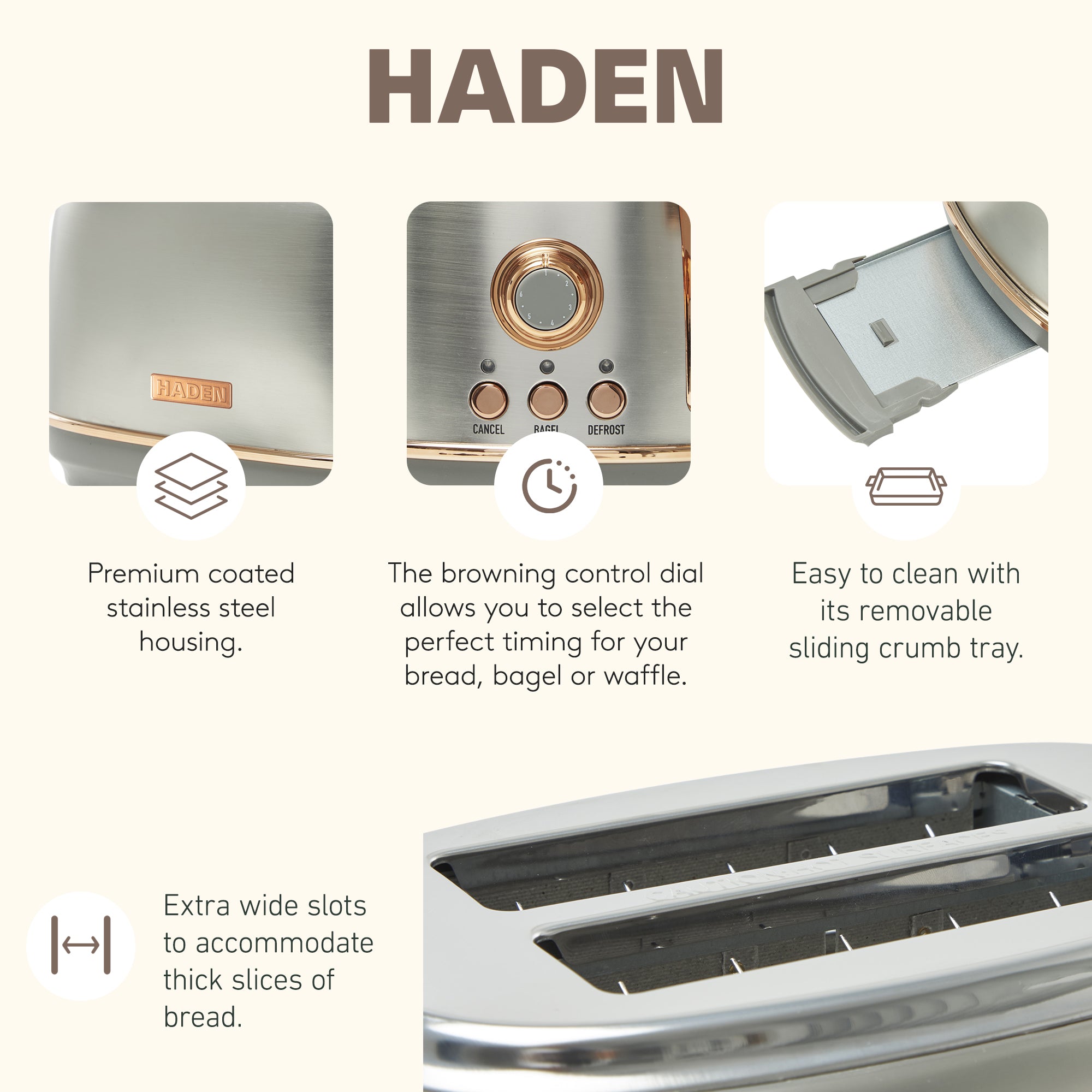 Haden Heritage 2 Slice Wide Slot Toaster & Electric Water Kettle, Steel & Copper
