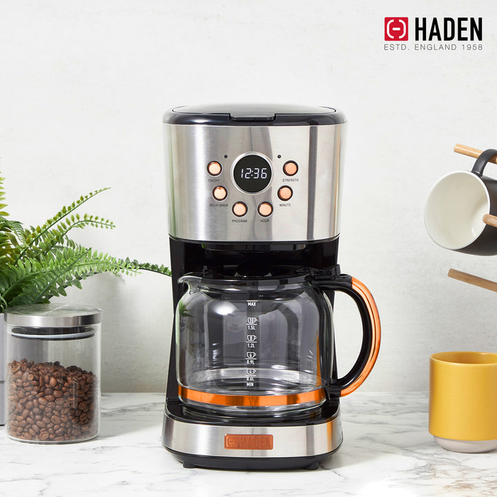 Haden Heritage 4 Slice Wide Slot Toaster & 12 Cup Coffee Maker, Steel & Copper - VMInnovations
