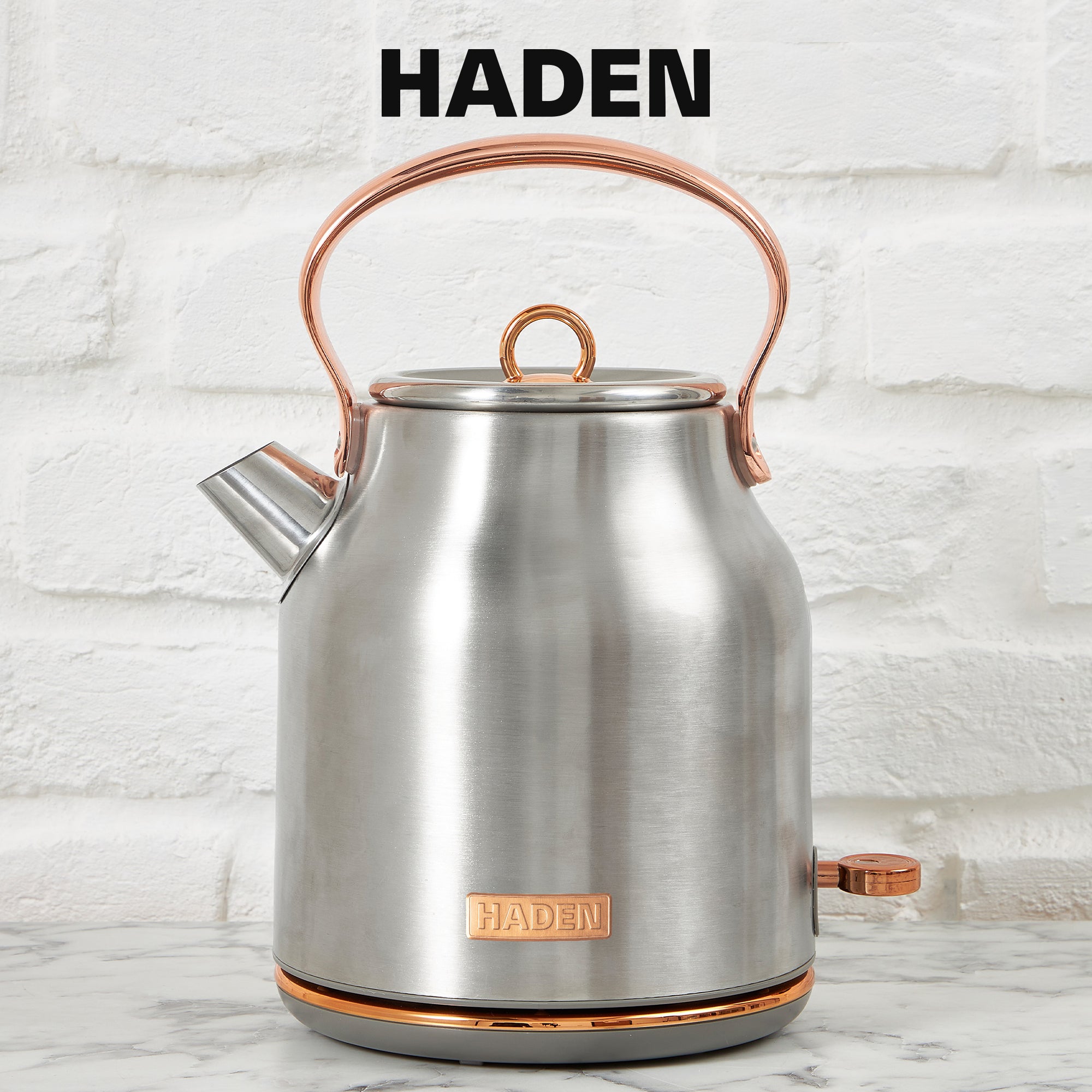 Haden Heritage 4 Slice Wide Slot Toaster & Electric Water Kettle, Steel & Copper