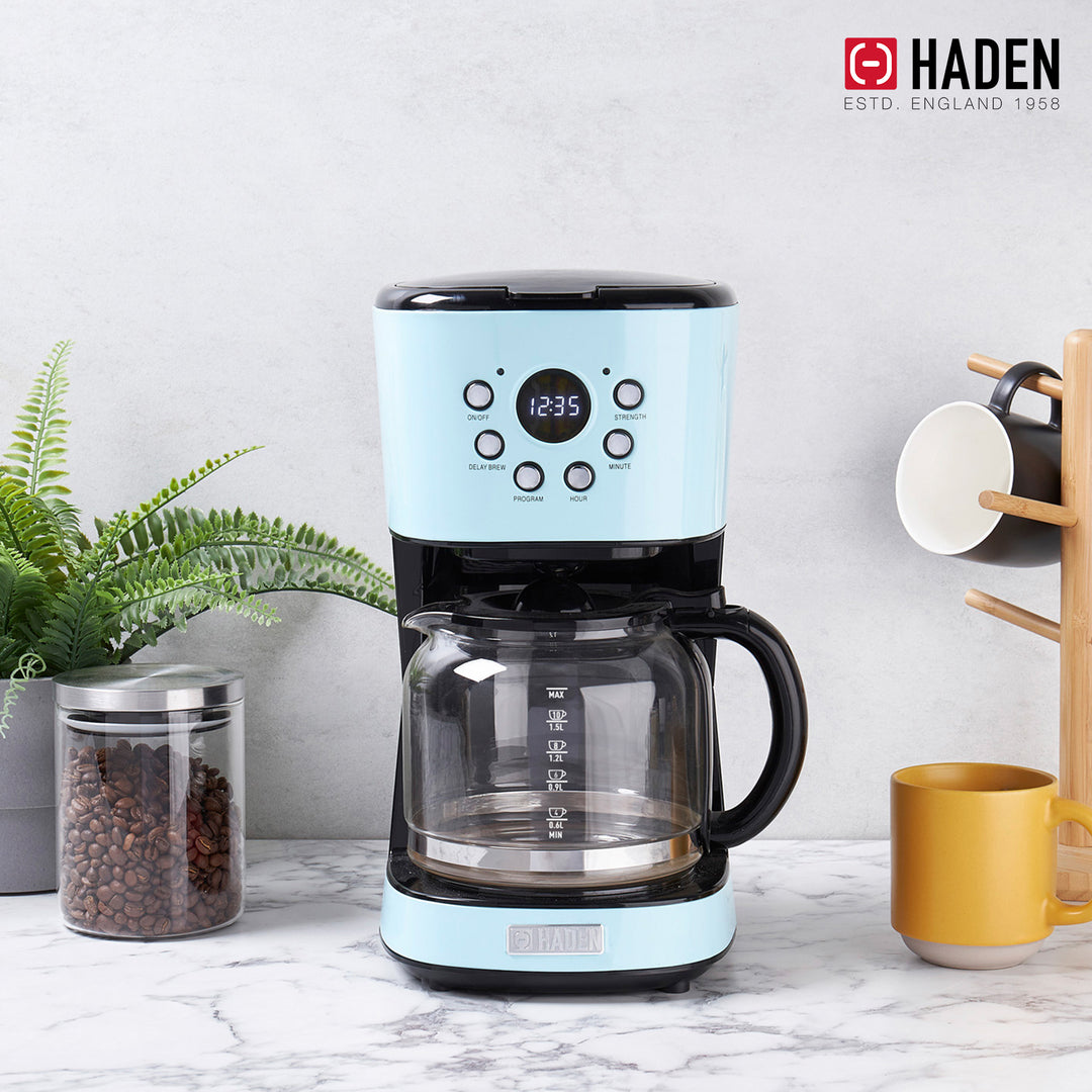 Haden Coffee Maker & Heritage 4 Slice Wide Slot Toaster, Turquoise & Chrome - VMInnovations