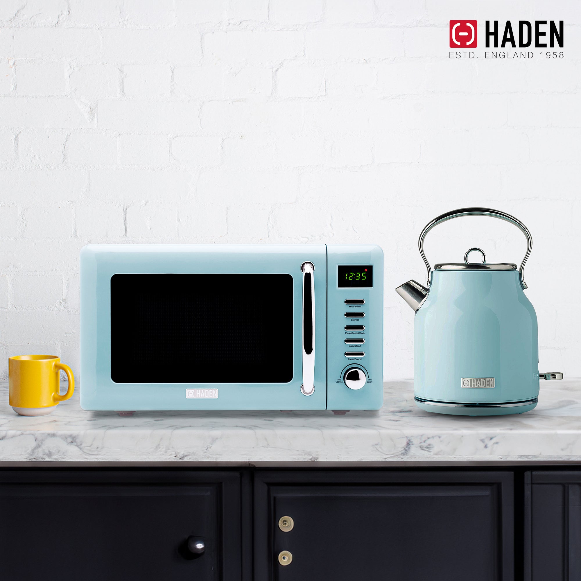 Haden Heritage 1.7L Electric Water Kettle & Compact Microwave Turquoise & Chrome